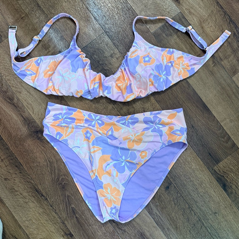 Floral Bikini in Purple, Orange, and Peach